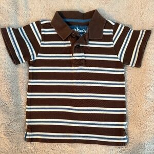 Brown blue white striped collared tshirt